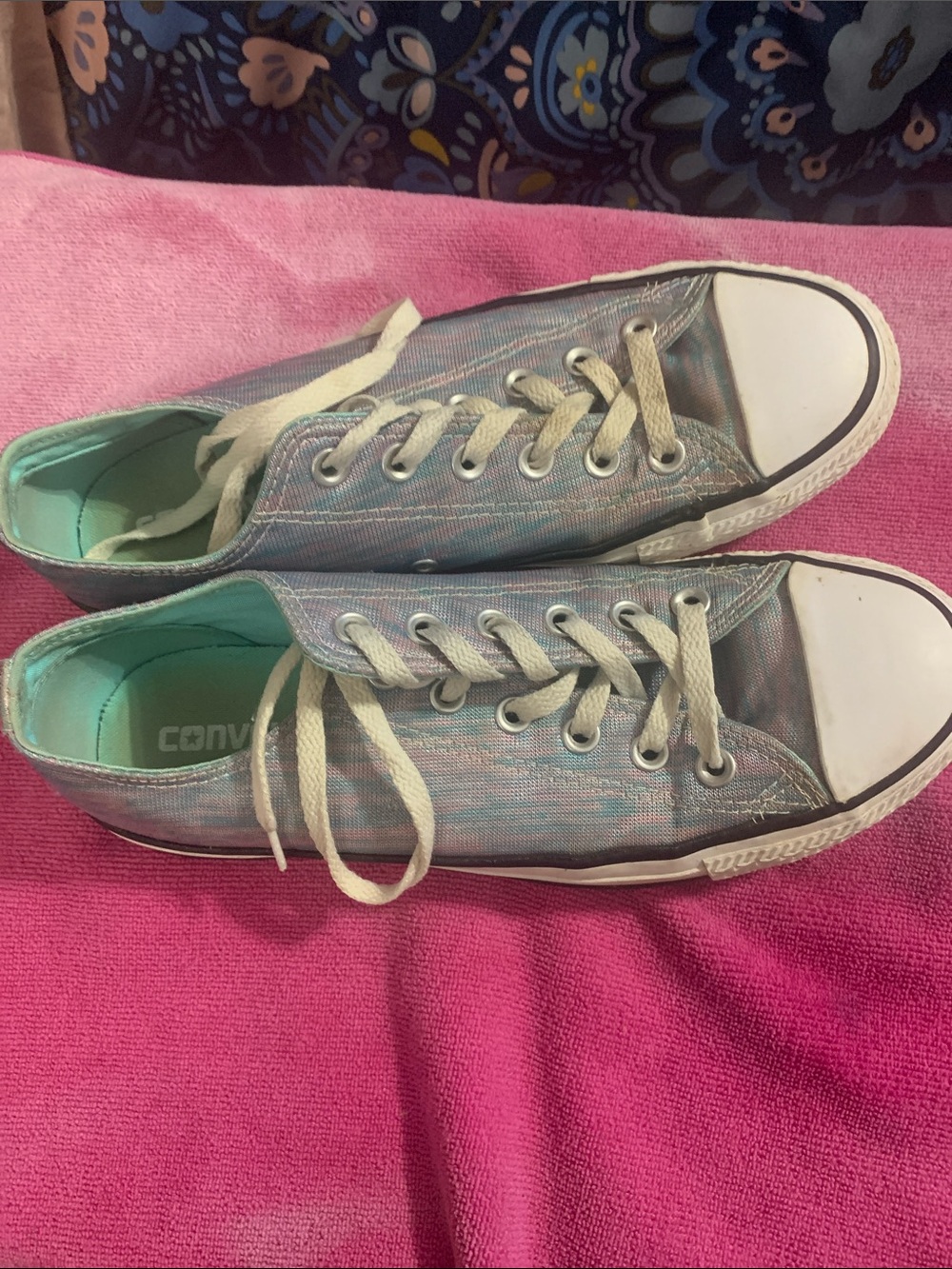 Converse Low Top Sneakers in Iridescent Pastel with Mint Interior